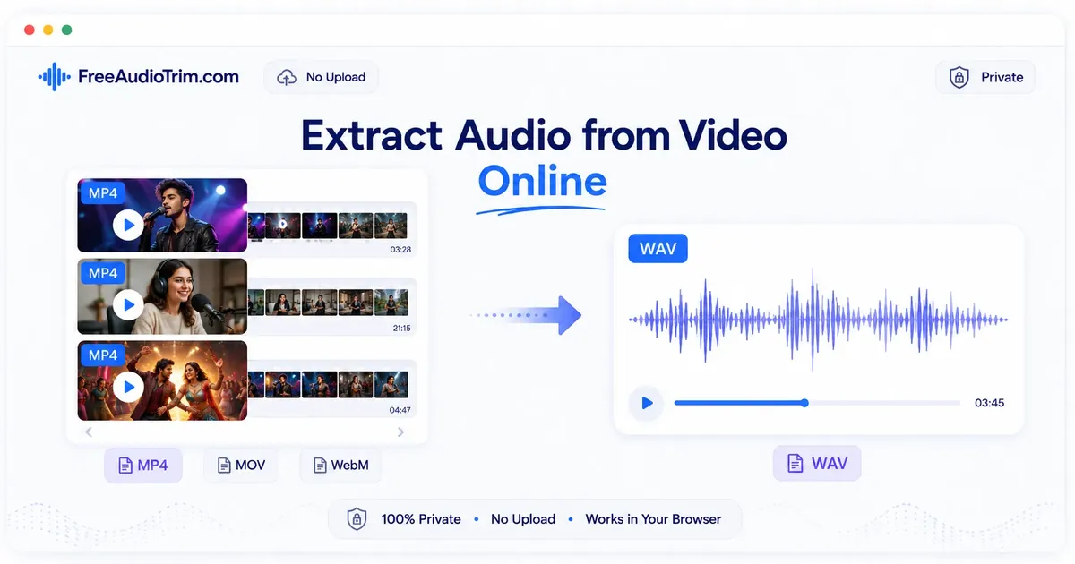 Audio waveform extracted from MP4, MOV, and WebM video files in a private browser workflow
